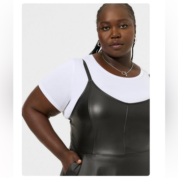 NWT torrid plus size 3 black At The Knee PU Cami Dress faux leather pockets - Picture 3 of 4